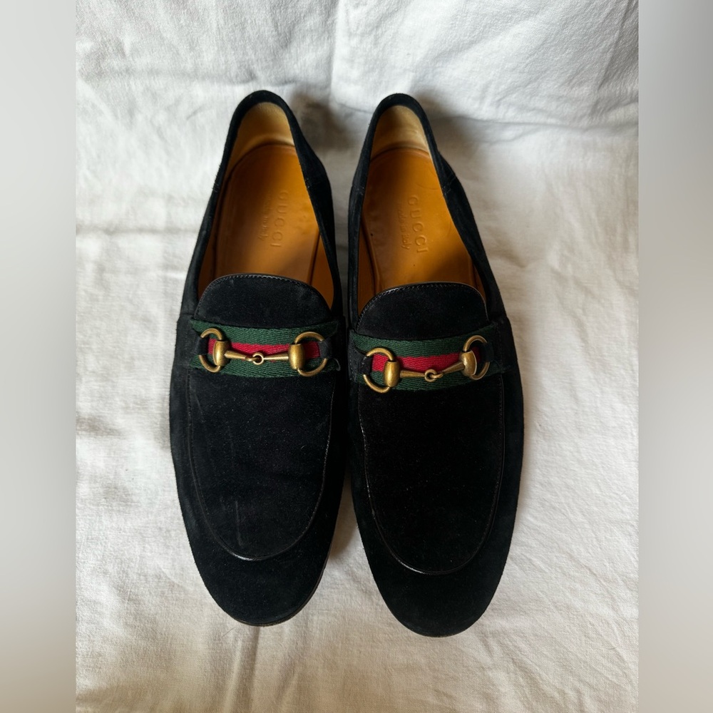 Gucci Black Loafers with Green and Red Accents